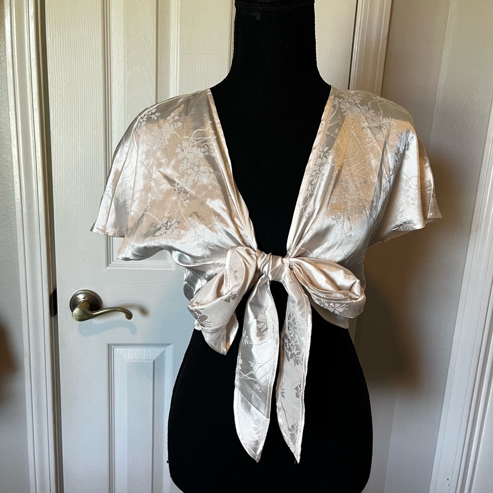 Silk tie front top